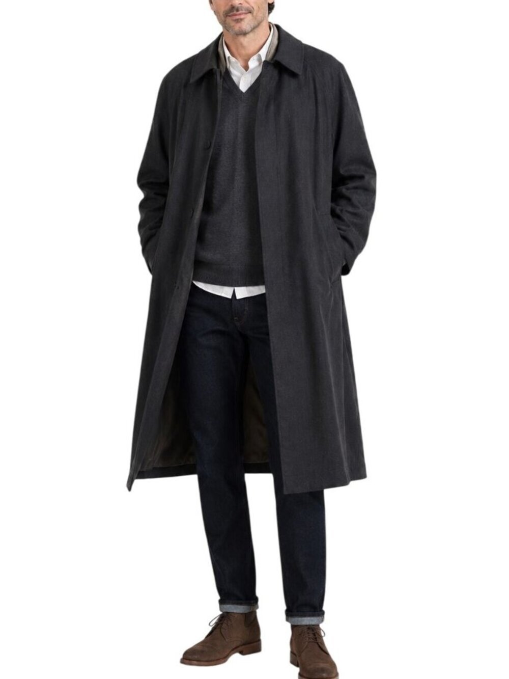 Vintage Burberry Wool Balmacaan Coat Charcoal Gray Zip Out Nova Check Liner